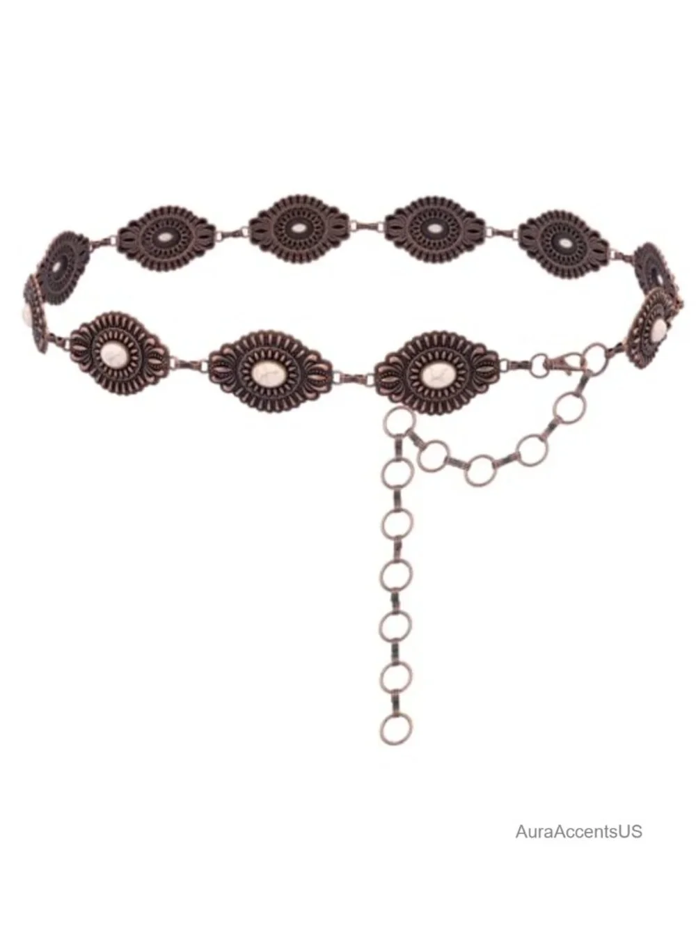 Large Western Concho Metal Belt with Turquoise Design